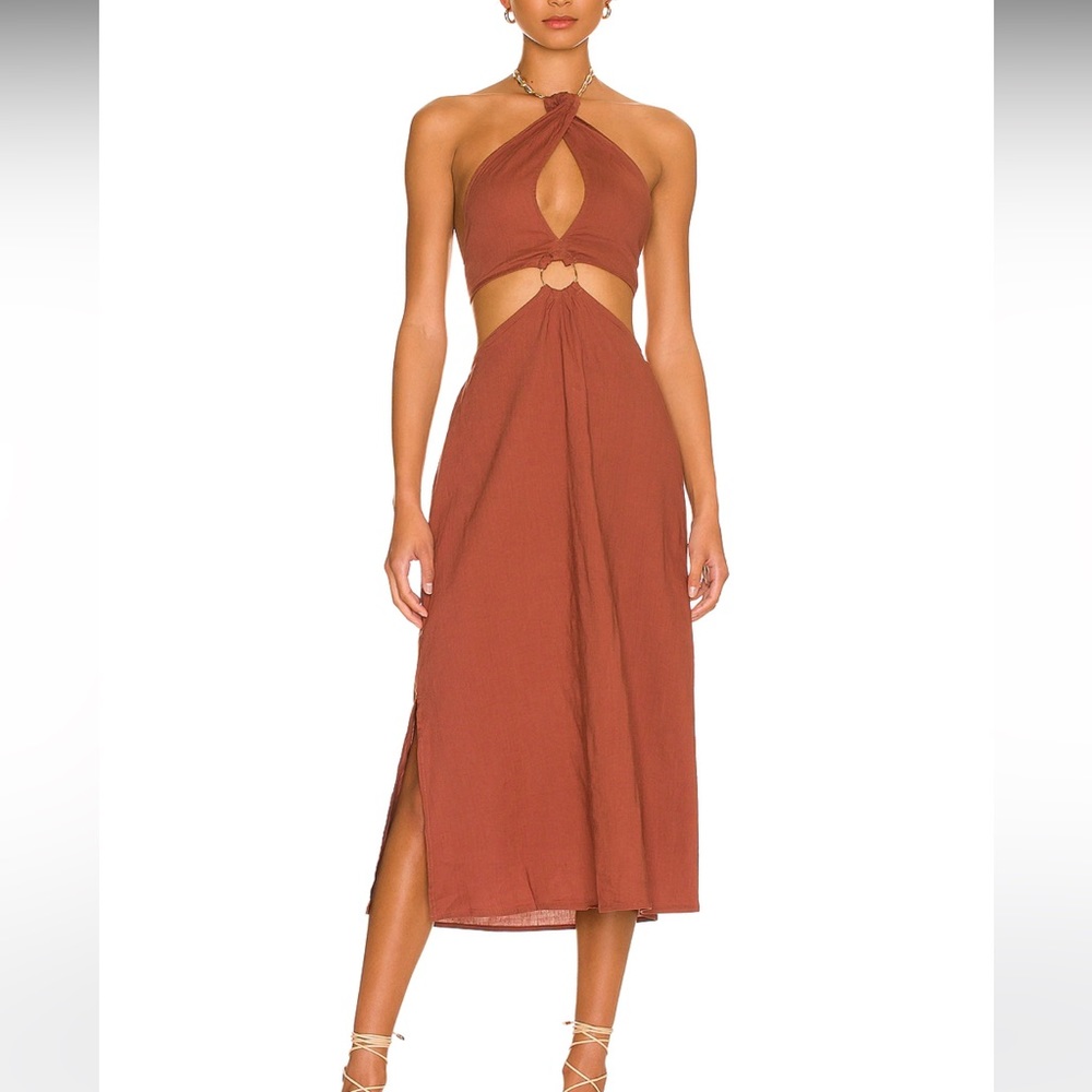 NWT WeWoreWhat Shell Chain Halter Midi Dress in Cappuccino Size M